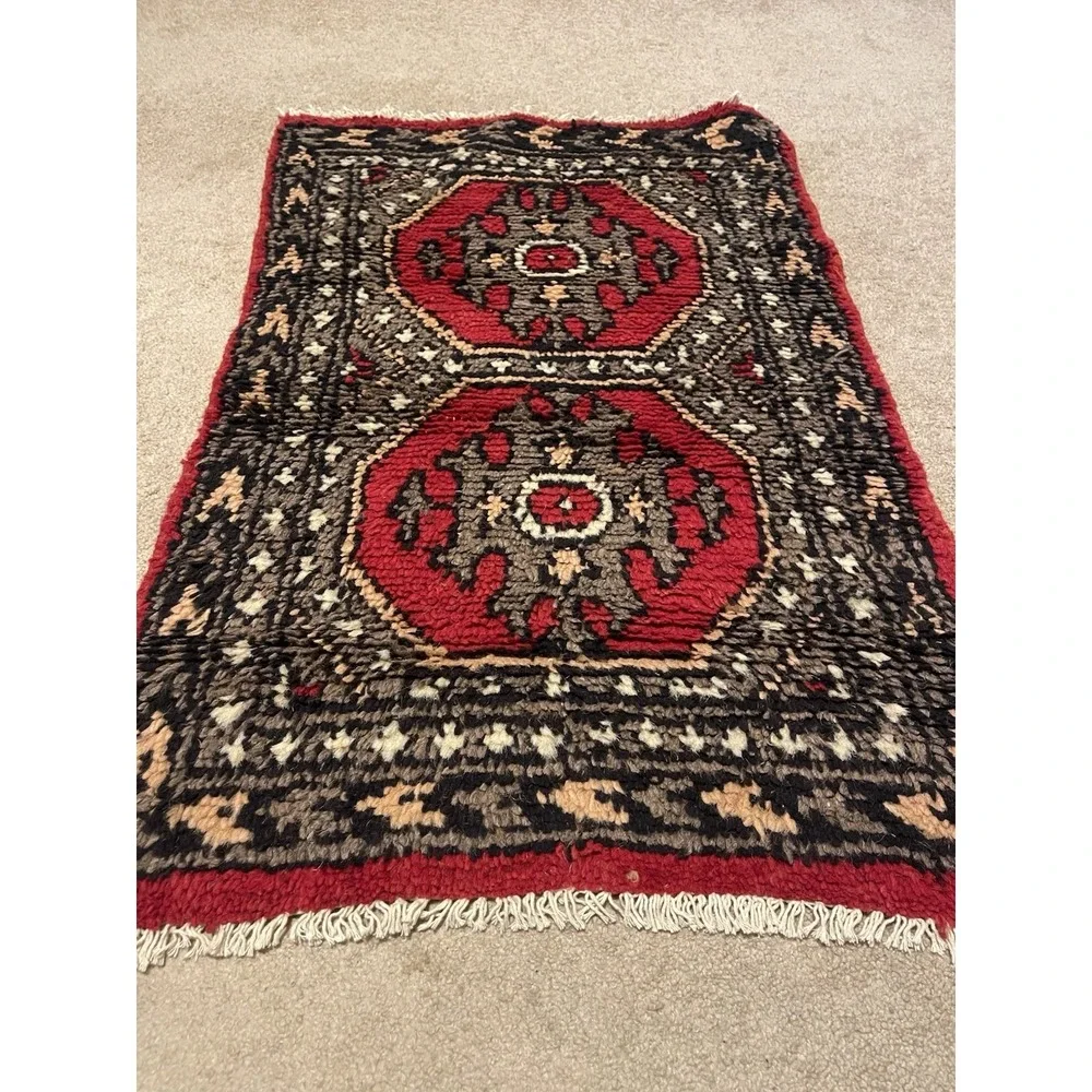Vintage Hand-Knotted Wool Oriental Rug Double Medallion Design 2x3